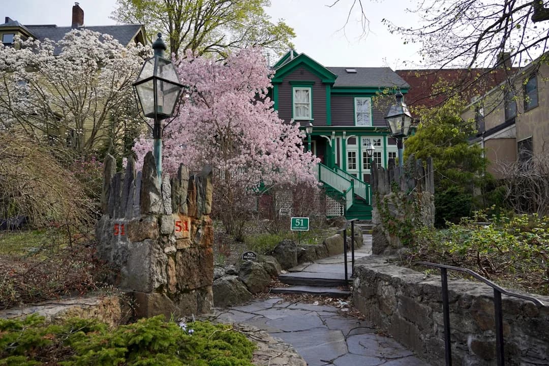 House with a garden in spring bloom