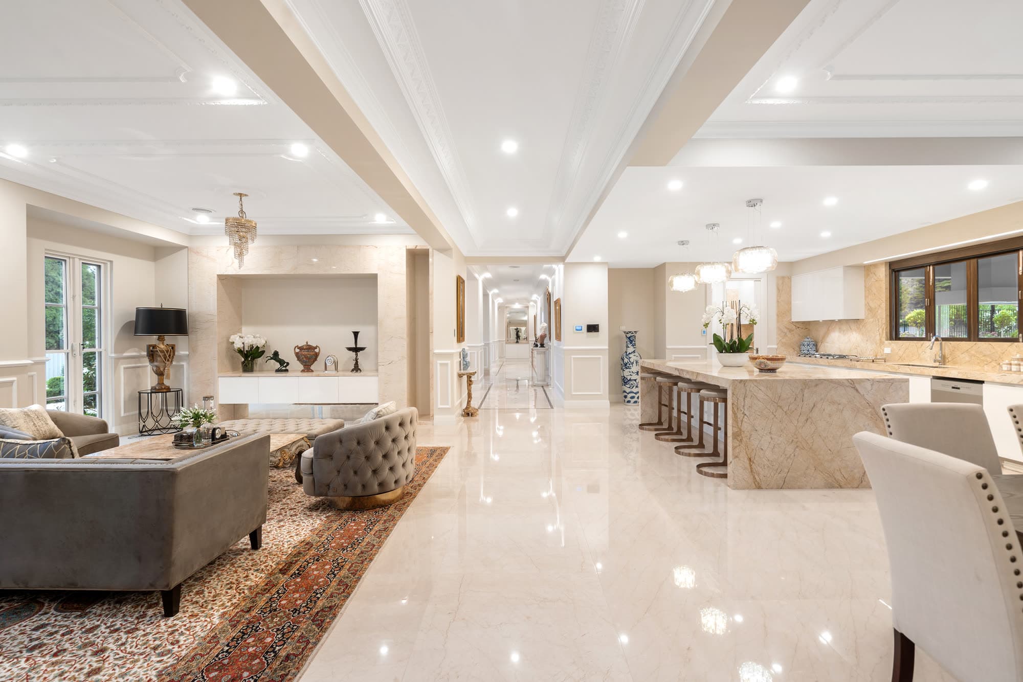 Grand marble living space at 5 Princely Terrace, Templestowe